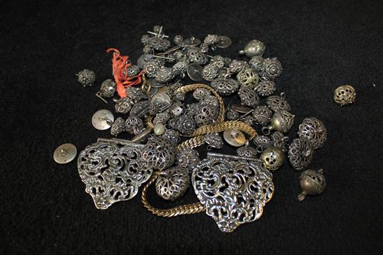 Bag of silver buttons and a buckle